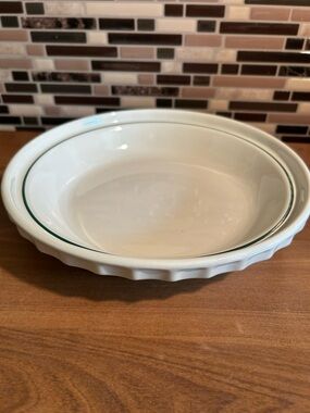 Longaberger Ceramic Pie Dish Woven Traditions Green Pattern